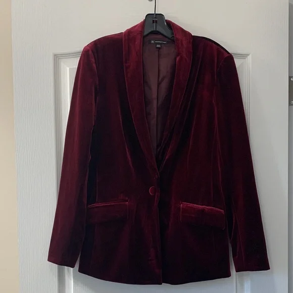 INC International Concepts Burgundy Wine Velvet Blazer size Small - Picture 3 of 9